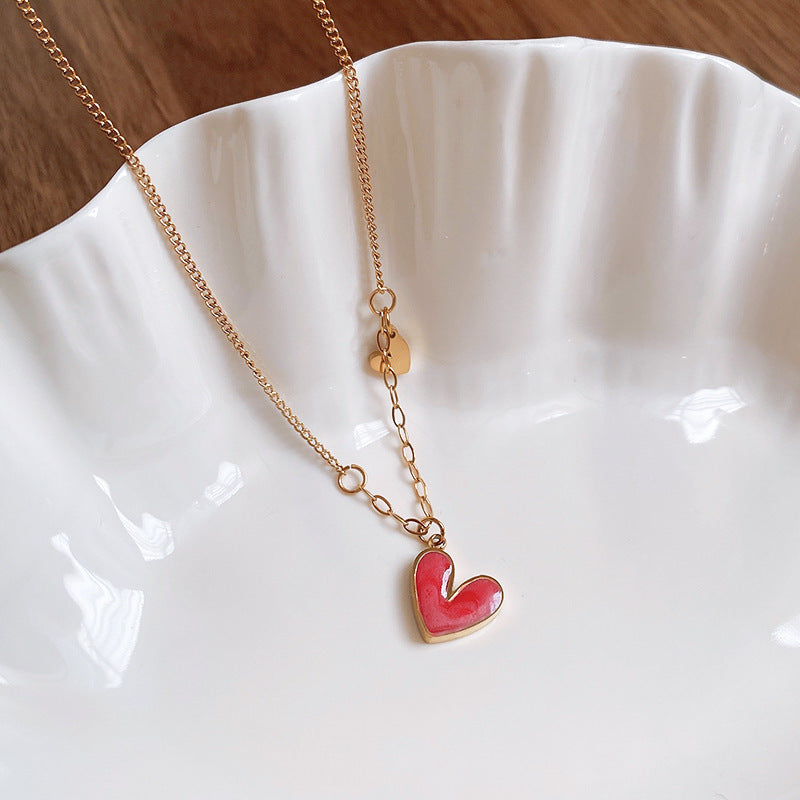 LAIS Stylish Titanium Steel Oil - Dripping Heart Necklace, in Golden - White, Golden - Rose Red, and Golden - Pink, for Trendy Women