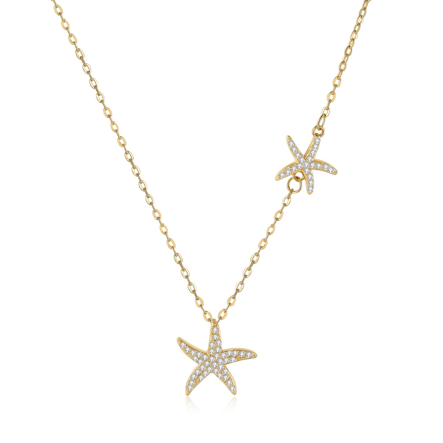 LAIS Women's Exclusive Fashionable Double Starfish Full Diamond Necklace, Copper Material with Electroplating, O-ring Chain Design, Niche Style Leads the Trend