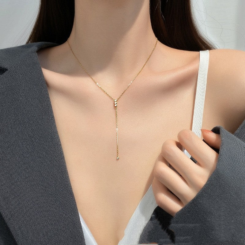 LAIS S925 Sterling Silver Fringed Zircon Necklace, Enhanced by Diamond Process, Golden Style Shows Luxury Geometric Fashion