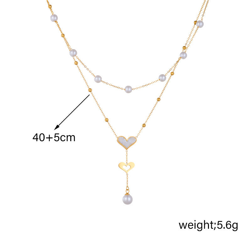 LAIS Women's Exclusive European and American Style Niche Retro Necklace, Double-layer Chain and Tassel Elements, Electroplated Stainless Steel with Full Texture