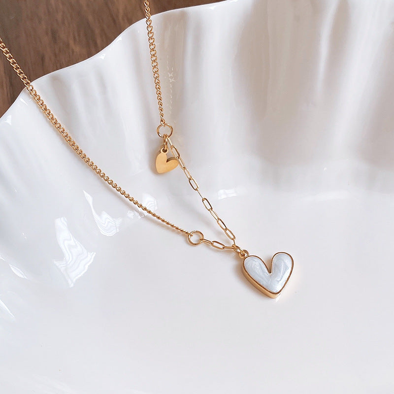 LAIS Stylish Titanium Steel Oil - Dripping Heart Necklace, in Golden - White, Golden - Rose Red, and Golden - Pink, for Trendy Women