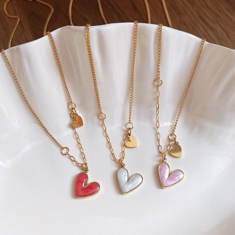 LAIS Stylish Titanium Steel Oil - Dripping Heart Necklace, in Golden - White, Golden - Rose Red, and Golden - Pink, for Trendy Women