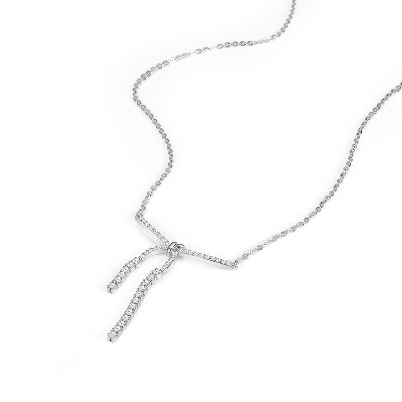 LAIS Niche Design Women's Zircon Bow Necklace, Stainless Steel Material, Plated White Gold Cross - Chain is Elegant and Charming