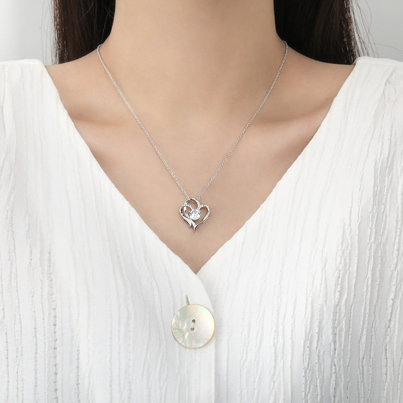 LAIS Women's INS Style Zircon Double Love Heart Necklace with Unique Design, Environmentally Friendly Copper Products Matched with Imitation Czech Diamonds