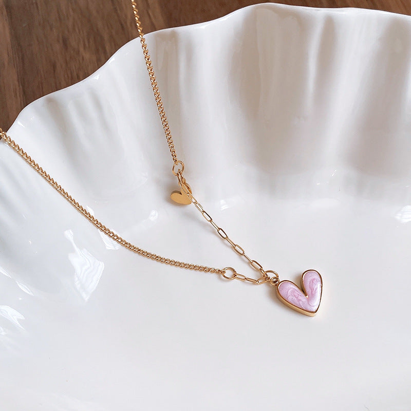 LAIS Stylish Titanium Steel Oil - Dripping Heart Necklace, in Golden - White, Golden - Rose Red, and Golden - Pink, for Trendy Women