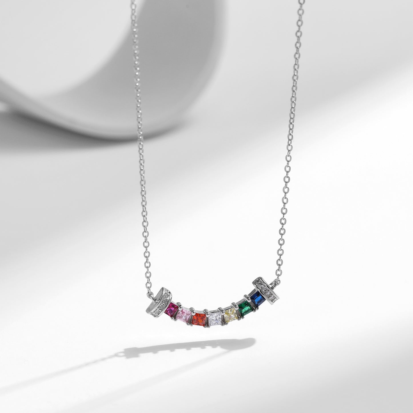 LAIS Women's Exclusive 925 Sterling Silver Dopamine Rainbow Pendant Necklace, with Diamond Process, Colorful Fashion of Metal Material