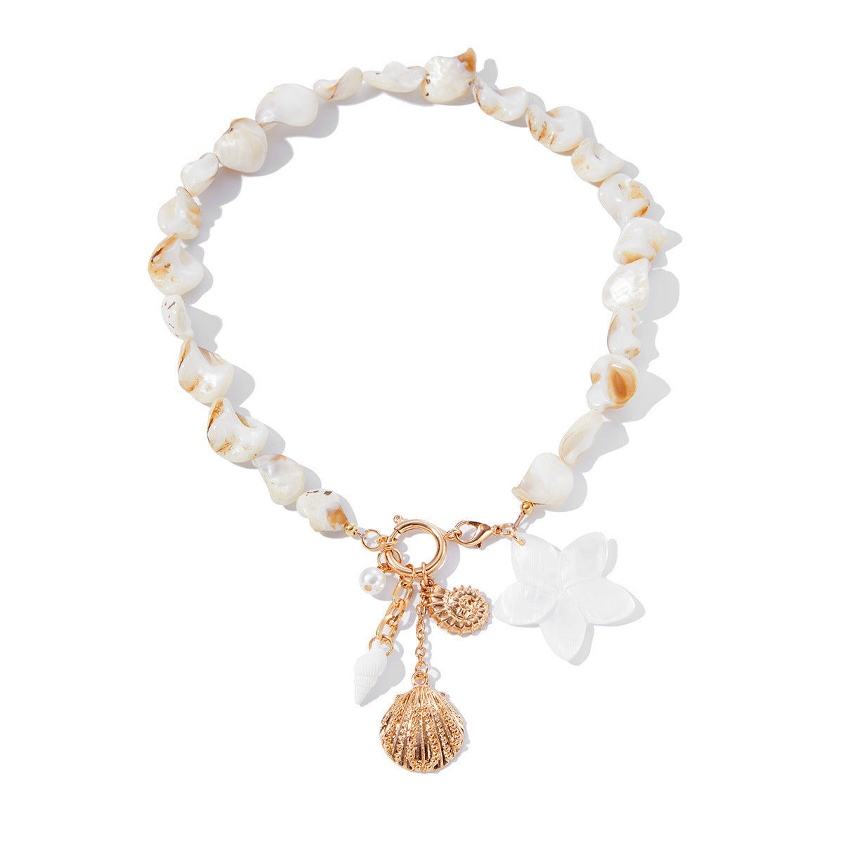 LAIS Women's Exclusive Casual Beach Style Shell Clavicle Necklace, Electroplated in 01 Gold, Shell Element and Alloy Material Demonstrate Personality