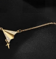 LAIS Women's Niche Super Shiny Zircon Paper Airplane Necklace, with Zircon Inlay Process, Stainless Steel Plated with White Gold Shows Uniqueness