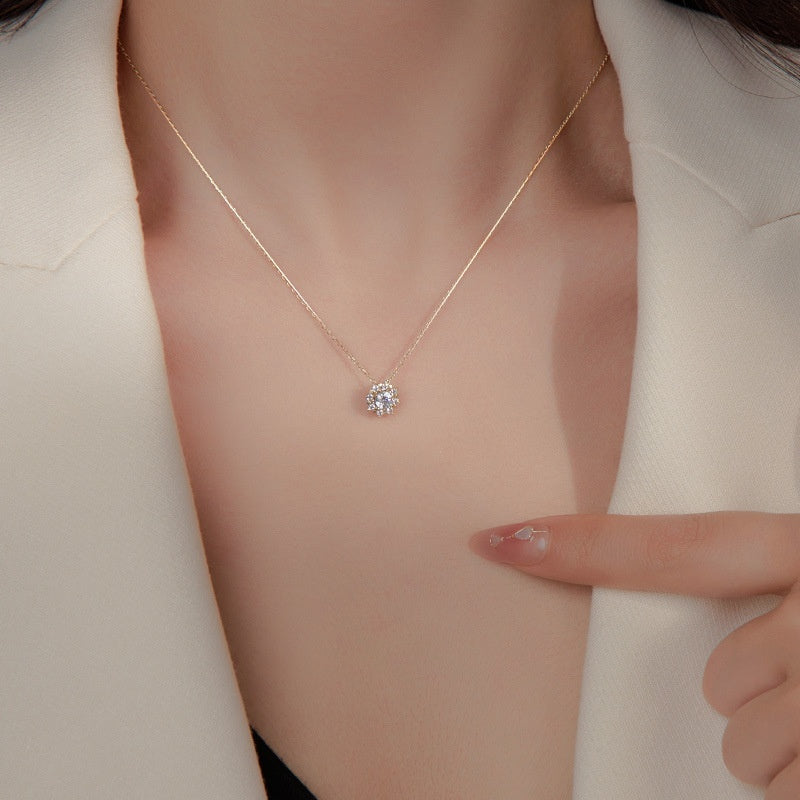 LAIS Silver Snowflake Necklace – Bright Zircon Pendant in White & Yellow Gold