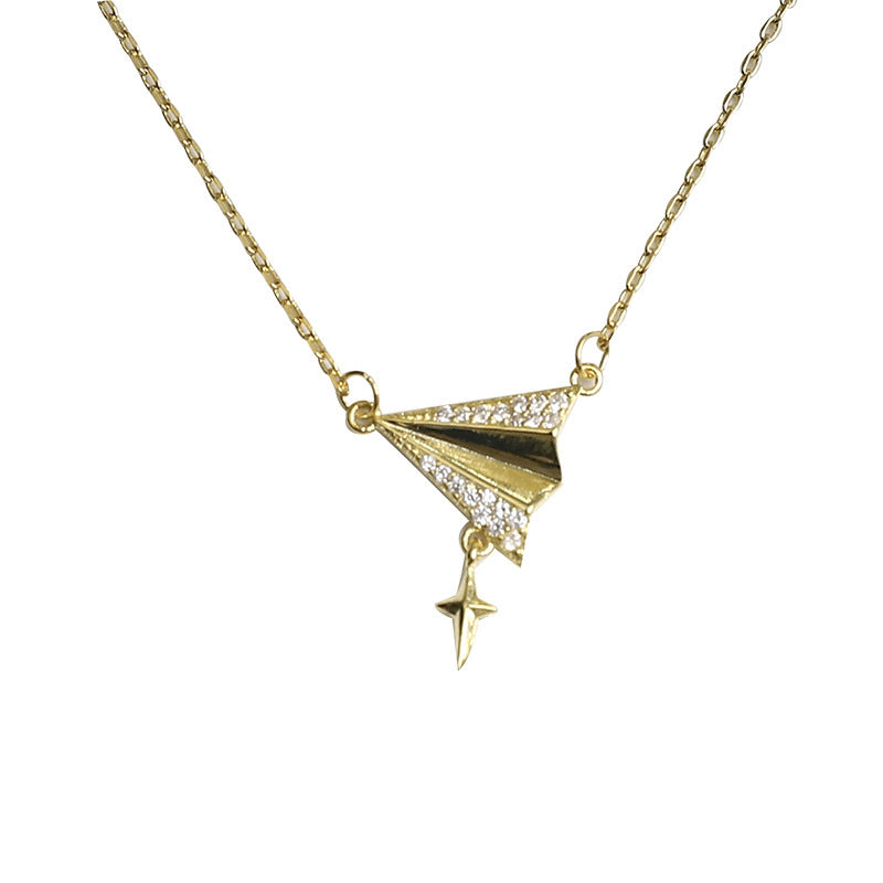 LAIS Women's Niche Super Shiny Zircon Paper Airplane Necklace, with Zircon Inlay Process, Stainless Steel Plated with White Gold Shows Uniqueness