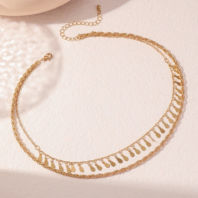 LAIS Multi-layer Tassel Necklace – Gold Waterdrop Disc Design