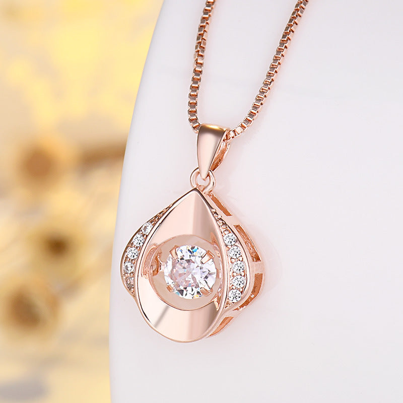 LAIS Women's Micro Inlaid Drop-shaped Pulsatile Heart Smart Pendant Necklace, with Box Chain Design, in Platinum and Rose Gold Color Retention Styles