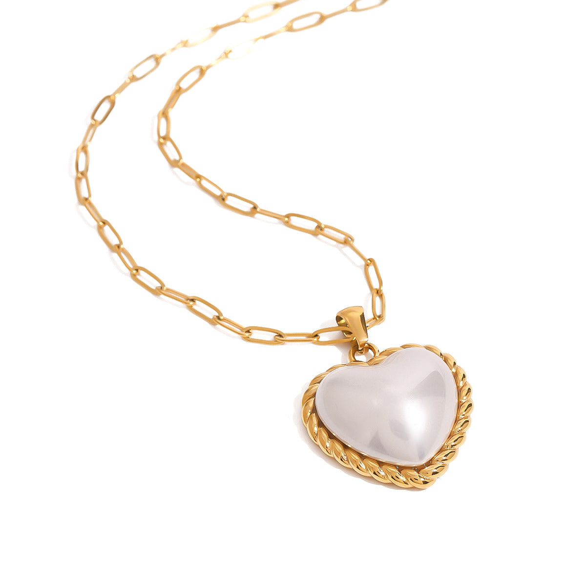 LAIS Threaded Heart Pearl Necklace – Minimal Stainless Steel Snake Chain Jewelry for Women