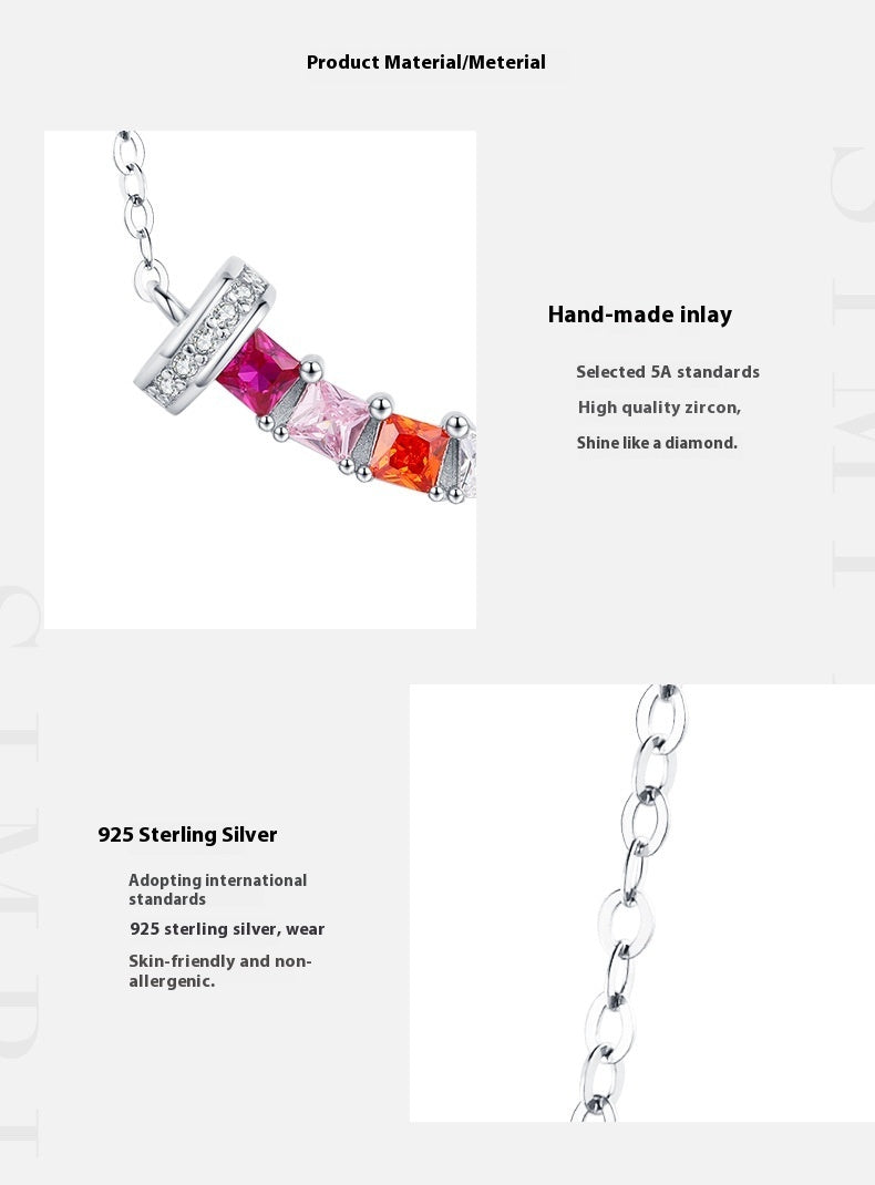 LAIS Women's Exclusive 925 Sterling Silver Dopamine Rainbow Pendant Necklace, with Diamond Process, Colorful Fashion of Metal Material