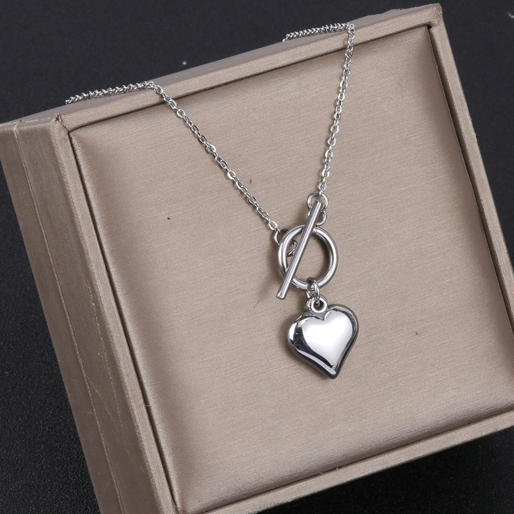 LAIS Polished Stainless Steel Heart-shaped Pendant Cross Chain Necklace, Fashionable and Versatile