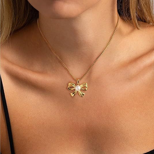 LAIS Women's Exclusive Copper Bow Pearl Necklace, Electroplated, Pearl - enhanced Diverse Styles Showcasing Personal Charm