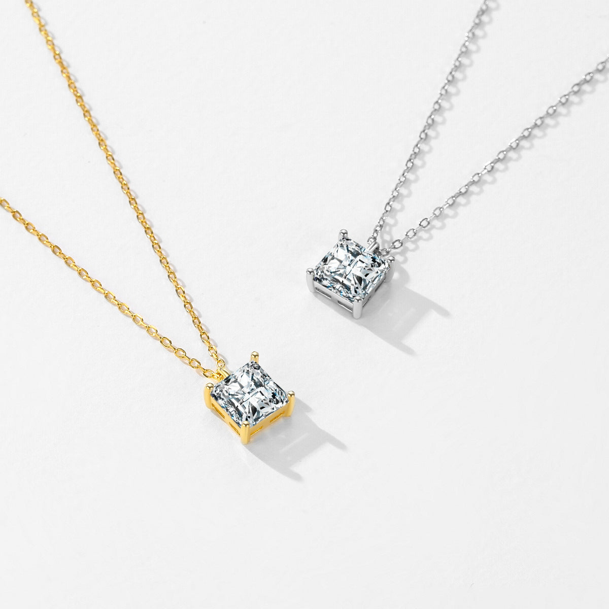 LAIS 925 Sterling Silver Super Shiny Square Zircon Necklace, with Diamond Process, Available in Silver and Gold, a Light Luxury Choice for Women