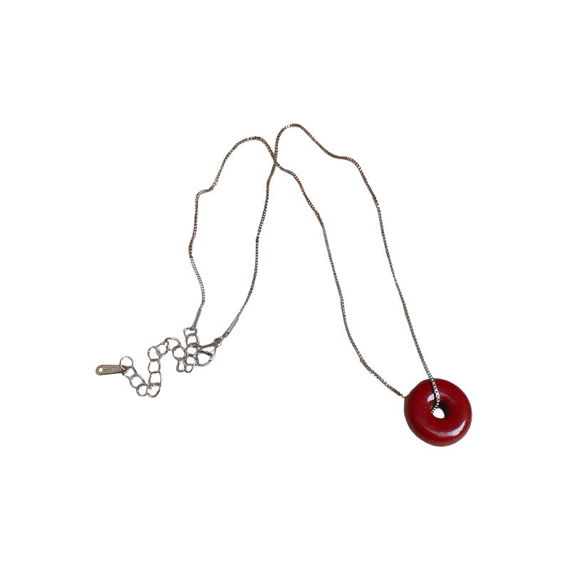 LAIS Women's Necklace in Silver-Red Two Colors, Alloy Pendant Matched with Red Glass/Colored Glaze Beads, Geometric Round Shape is Simple and Fashionable