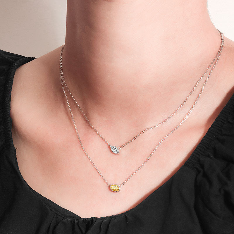 LAIS S925 Sterling Silver Simple Geometric Diamond Cube Sugar Necklace, with Electroplating Process, Platinum-colored Multi-diamond Styles Show European and American Fashion