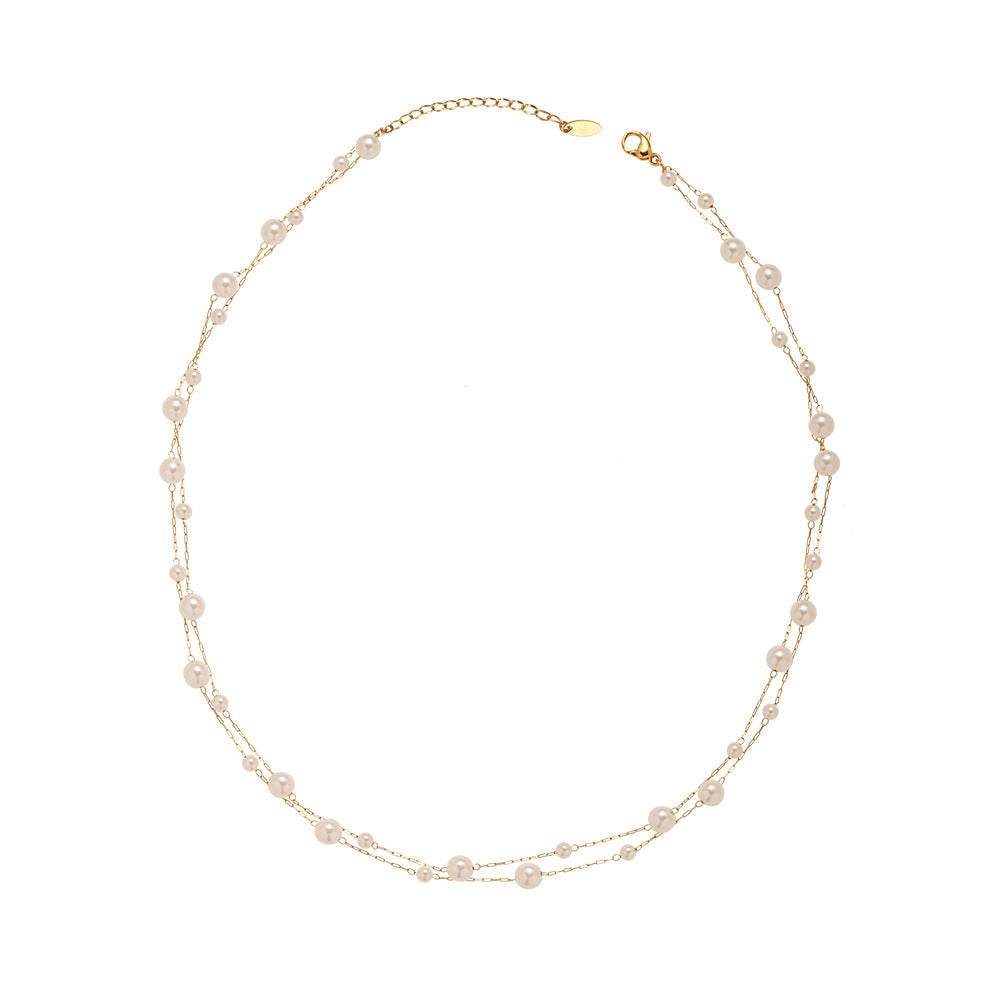 LAIS Women's Exclusive Fashionable and Casual Titanium Steel Pearl Clavicle Chain, Golden Electroplating, Pearl Embellishments with Distinctive Flavor