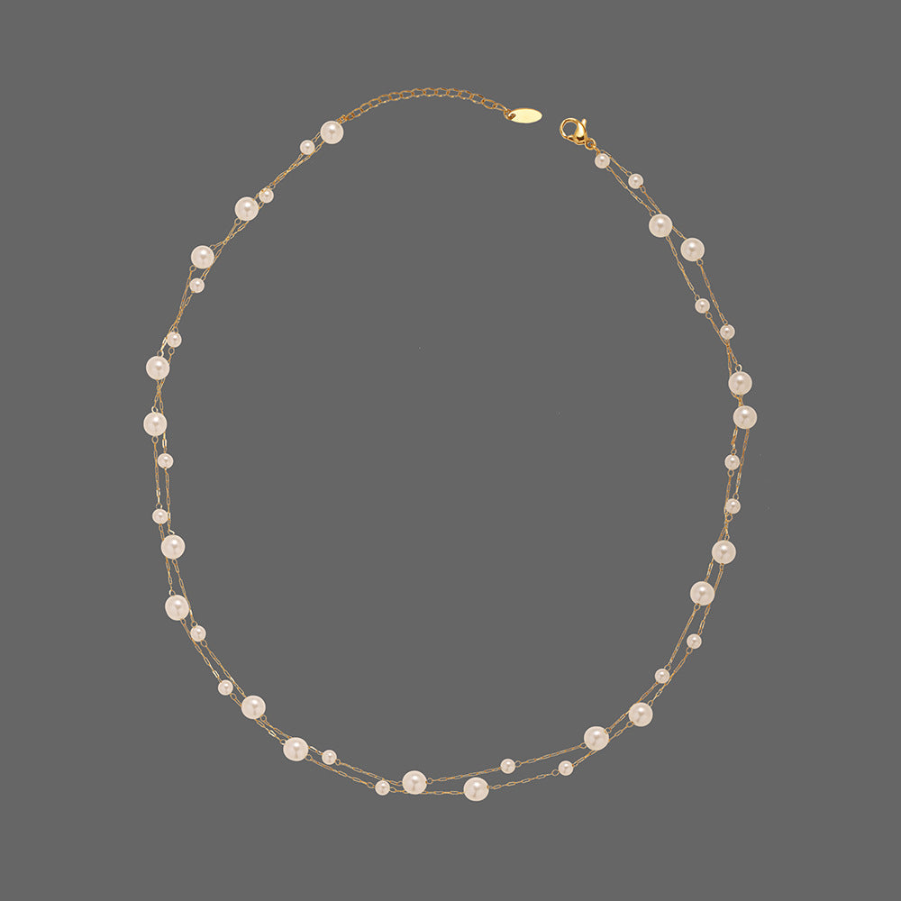 LAIS Women's Exclusive Fashionable and Casual Titanium Steel Pearl Clavicle Chain, Golden Electroplating, Pearl Embellishments with Distinctive Flavor