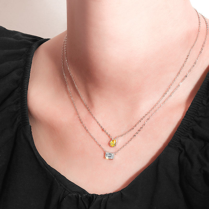 LAIS S925 Sterling Silver Simple Geometric Diamond Cube Sugar Necklace, with Electroplating Process, Platinum-colored Multi-diamond Styles Show European and American Fashion