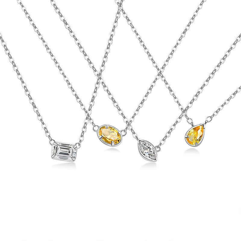 LAIS S925 Sterling Silver Simple Geometric Diamond Cube Sugar Necklace, with Electroplating Process, Platinum-colored Multi-diamond Styles Show European and American Fashion