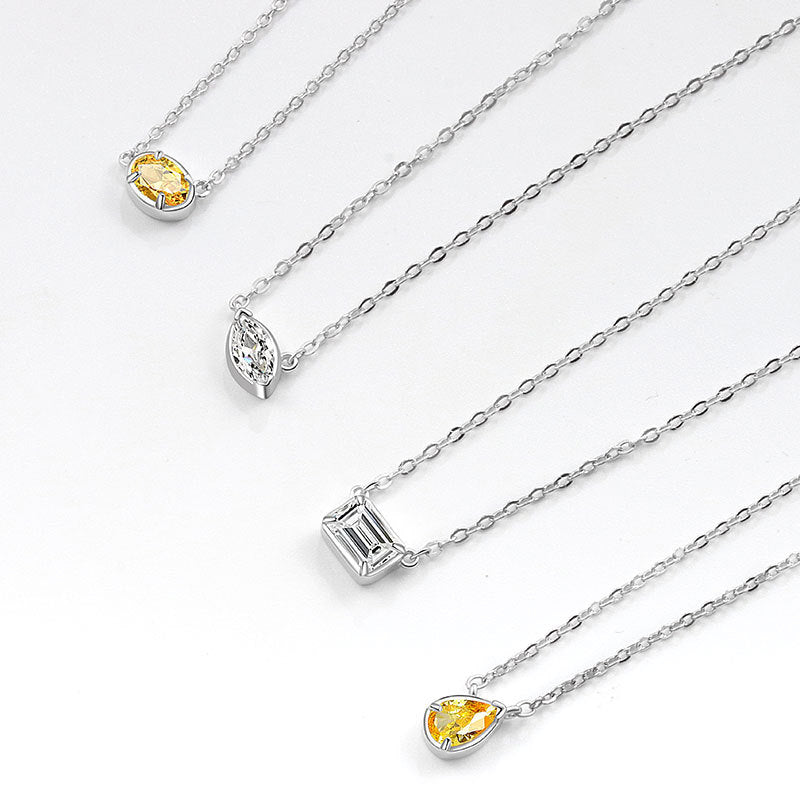 LAIS S925 Sterling Silver Simple Geometric Diamond Cube Sugar Necklace, with Electroplating Process, Platinum-colored Multi-diamond Styles Show European and American Fashion