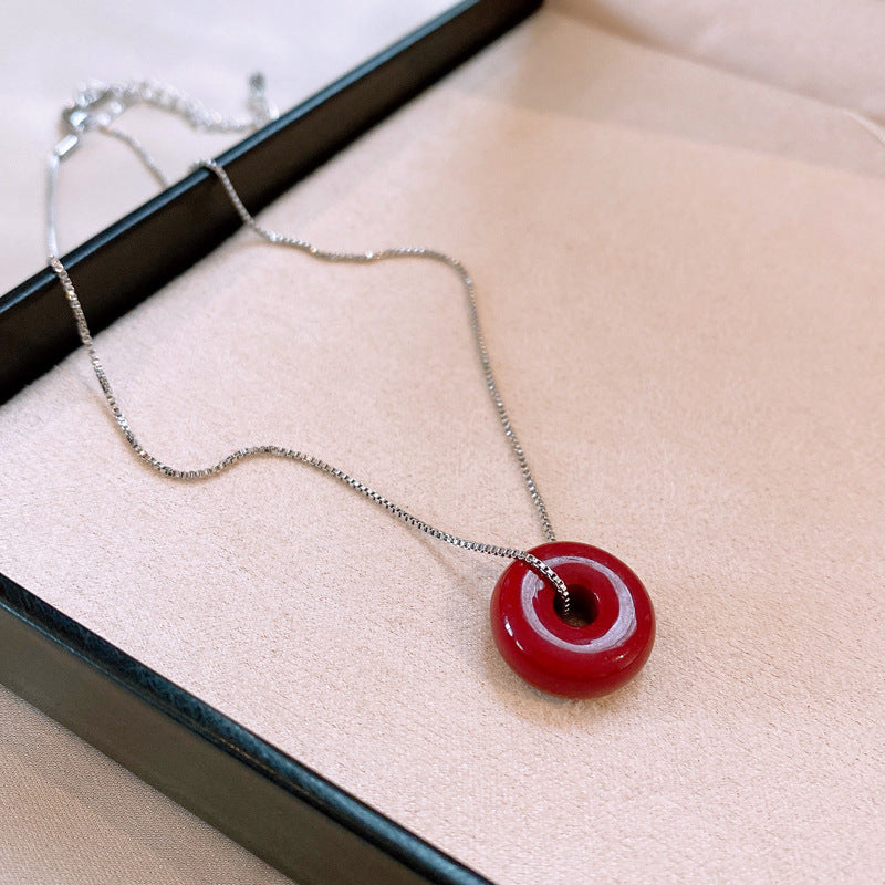 LAIS Women's Necklace in Silver-Red Two Colors, Alloy Pendant Matched with Red Glass/Colored Glaze Beads, Geometric Round Shape is Simple and Fashionable