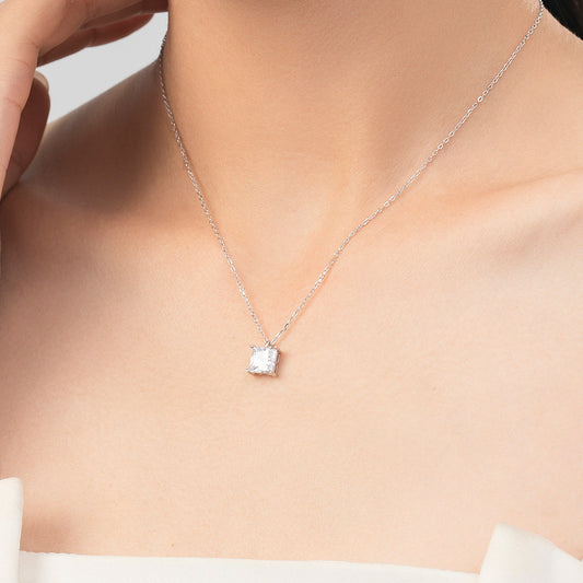 LAIS 925 Sterling Silver Super Shiny Square Zircon Necklace, with Diamond Process, Available in Silver and Gold, a Light Luxury Choice for Women