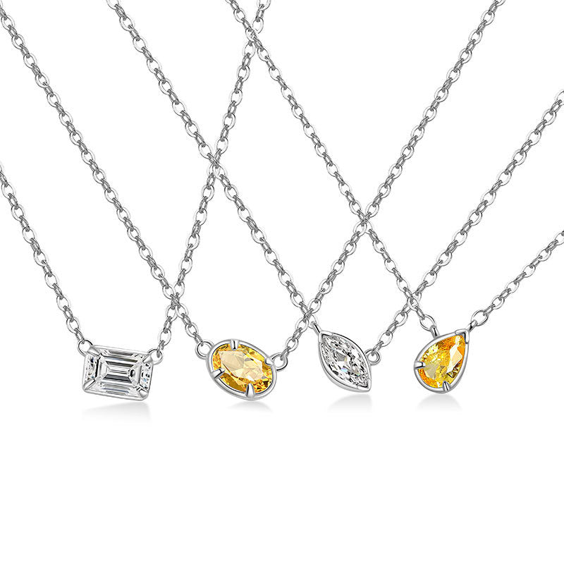 LAIS S925 Sterling Silver Simple Geometric Diamond Cube Sugar Necklace, with Electroplating Process, Platinum-colored Multi-diamond Styles Show European and American Fashion