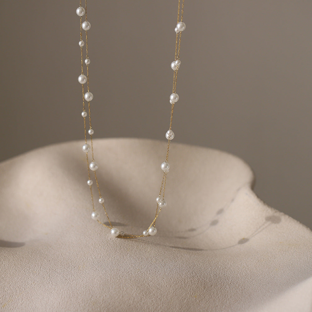 LAIS Women's Exclusive Fashionable and Casual Titanium Steel Pearl Clavicle Chain, Golden Electroplating, Pearl Embellishments with Distinctive Flavor
