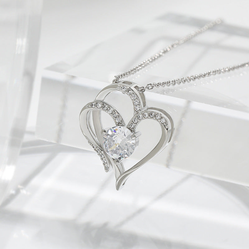 LAIS Women's INS Style Zircon Double Love Heart Necklace with Unique Design, Environmentally Friendly Copper Products Matched with Imitation Czech Diamonds