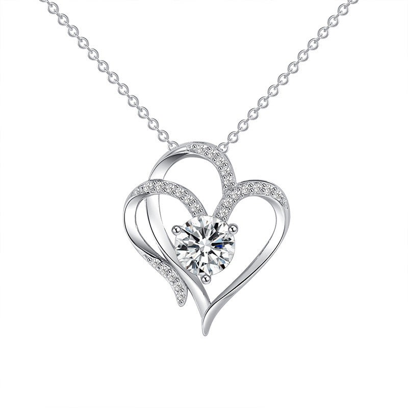 LAIS Women's INS Style Zircon Double Love Heart Necklace with Unique Design, Environmentally Friendly Copper Products Matched with Imitation Czech Diamonds