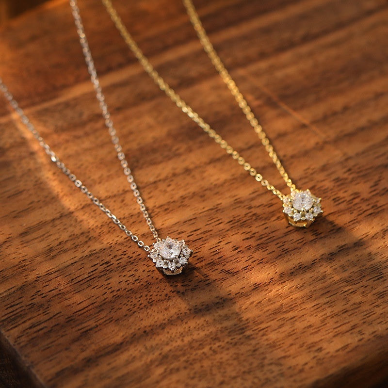 LAIS Silver Snowflake Necklace – Bright Zircon Pendant in White & Yellow Gold