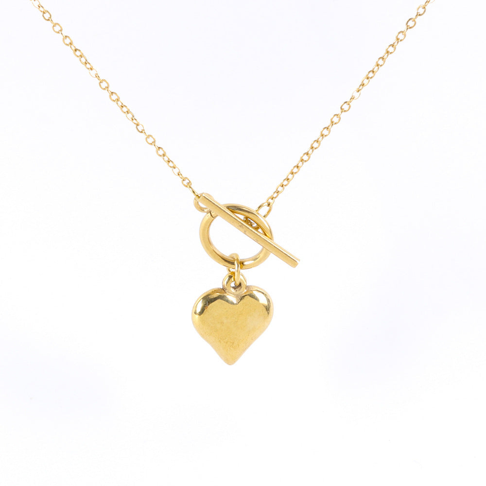 LAIS Polished Stainless Steel Heart-shaped Pendant Cross Chain Necklace, Fashionable and Versatile