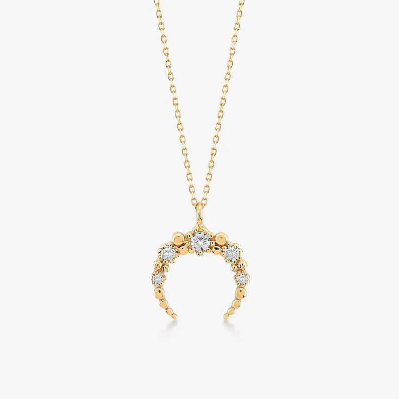 LAIS Women's Fashion Geometric Curved Moon-shaped Necklace, with Micro Inlay Process, Yellow Gold Color Shows Elegance