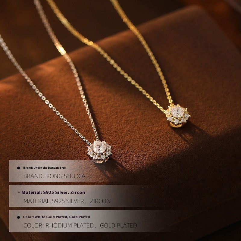 LAIS Silver Snowflake Necklace – Bright Zircon Pendant in White & Yellow Gold