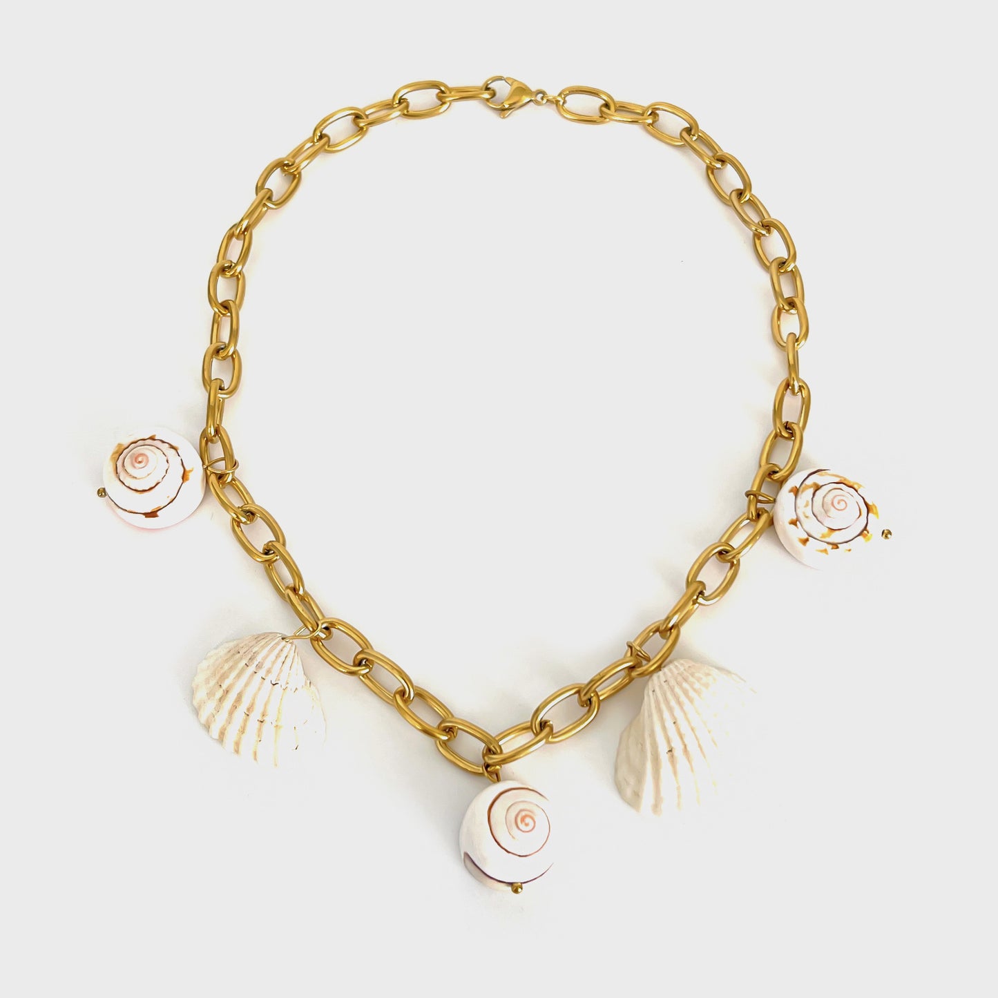 LAIS Women's Personality Stylish Stainless Steel Cross Chain Conch Shell Necklace, with Electroplating Process, Golden Tone Shows Exaggerated Charm