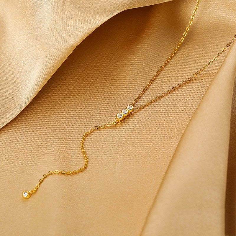 LAIS S925 Sterling Silver Fringed Zircon Necklace, Enhanced by Diamond Process, Golden Style Shows Luxury Geometric Fashion