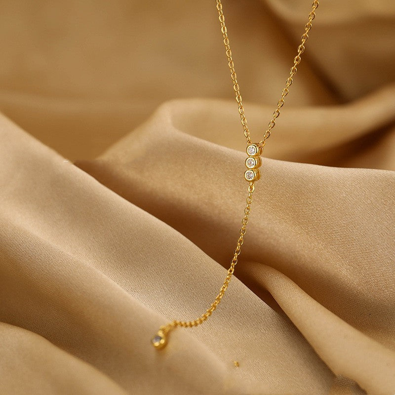 LAIS S925 Sterling Silver Fringed Zircon Necklace, Enhanced by Diamond Process, Golden Style Shows Luxury Geometric Fashion