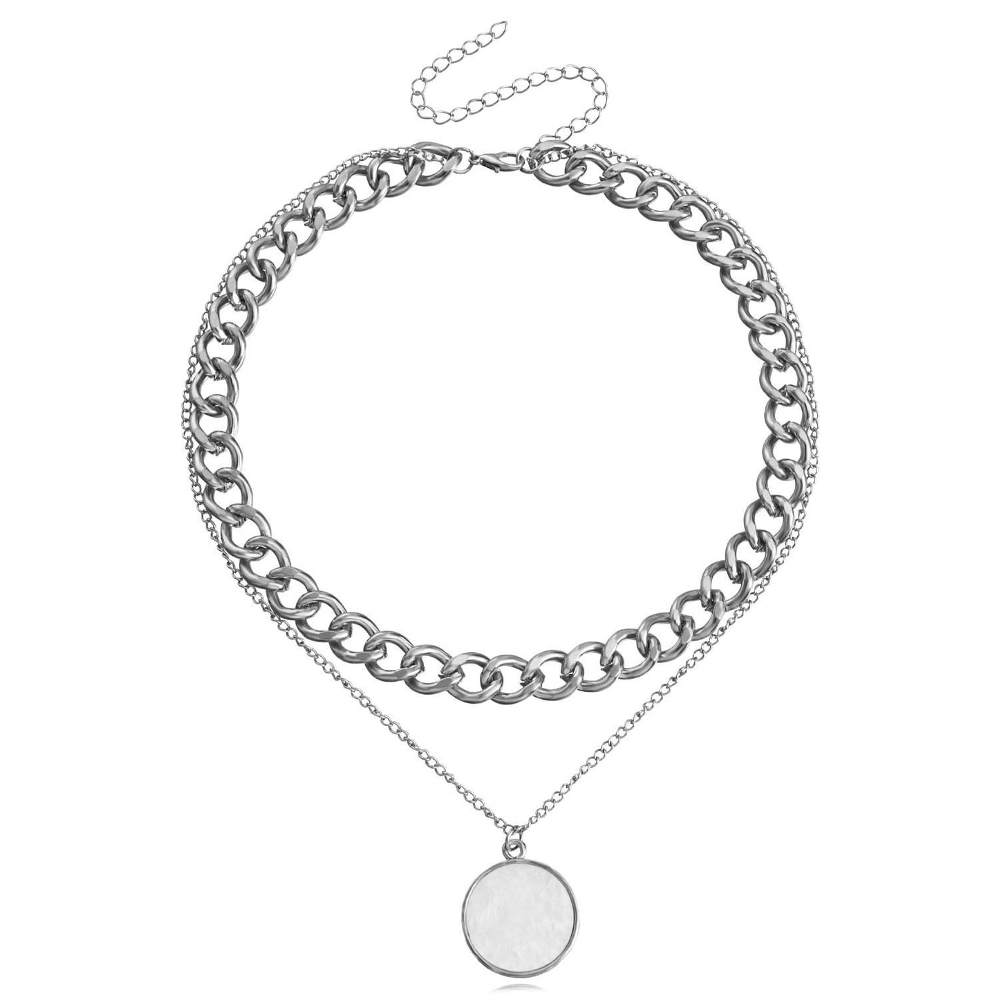 LAIS Women's Exclusive Fashionable Metal Double-layer Necklace, with White Round Shell Element, Handmade Treatment, Alloy Material Demonstrates Personal Taste