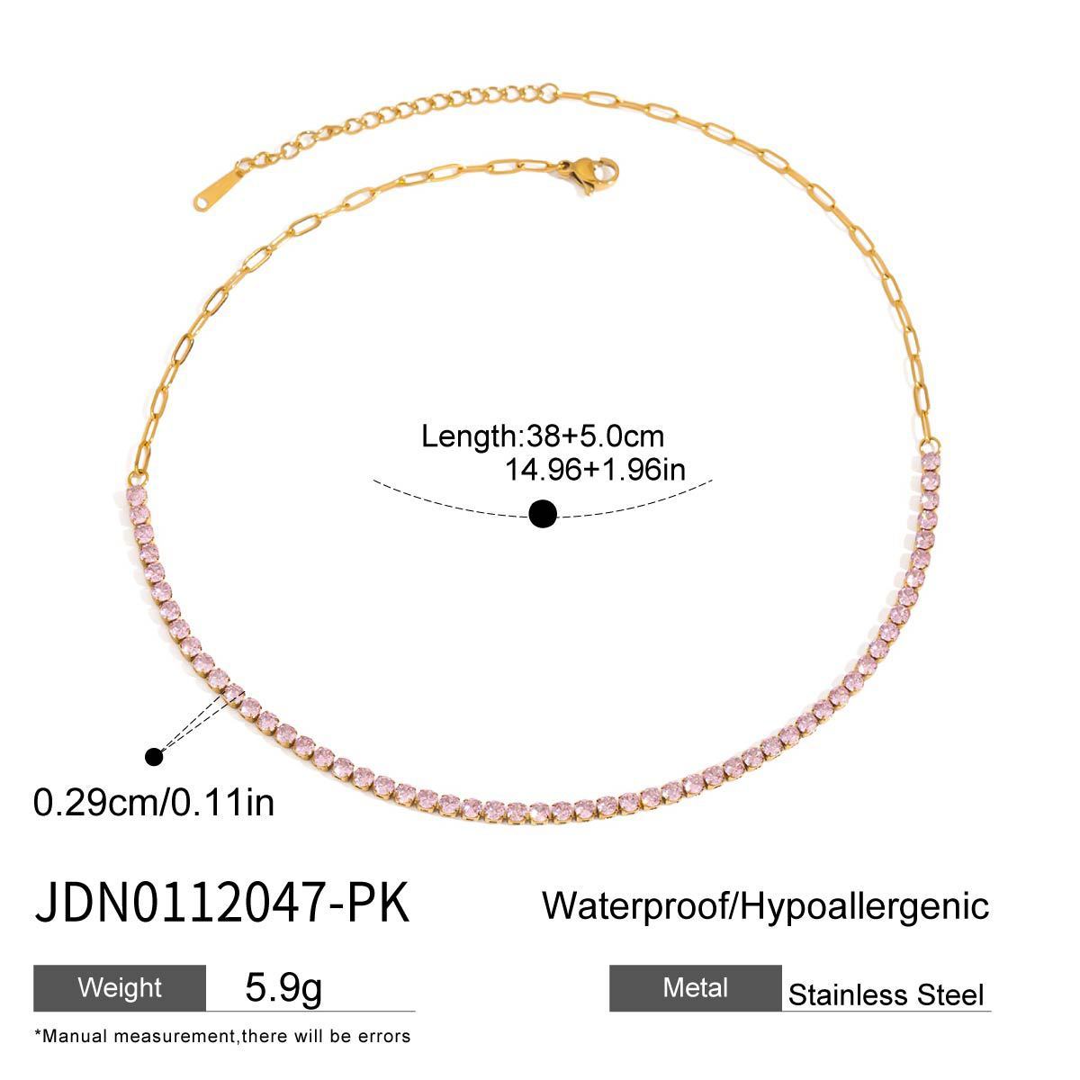 LAIS Women's Stainless Steel Diamond Tennis Necklace Crafted by Electroplating Process, White, Pink and Green Colors, Geometric Shape is Fashionable and Eye-catching