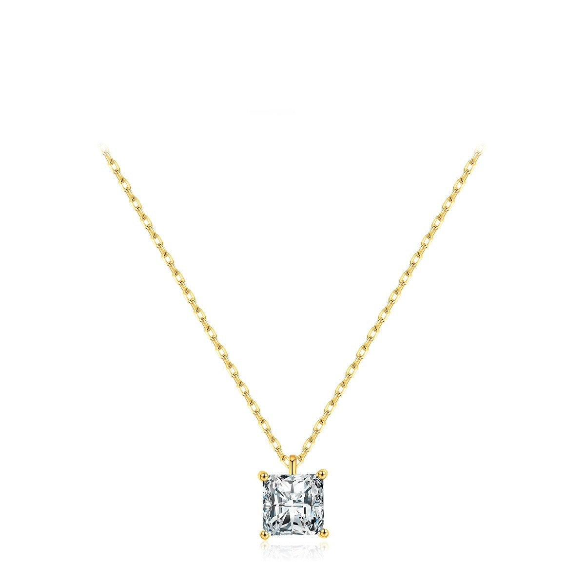 LAIS 925 Sterling Silver Super Shiny Square Zircon Necklace, with Diamond Process, Available in Silver and Gold, a Light Luxury Choice for Women