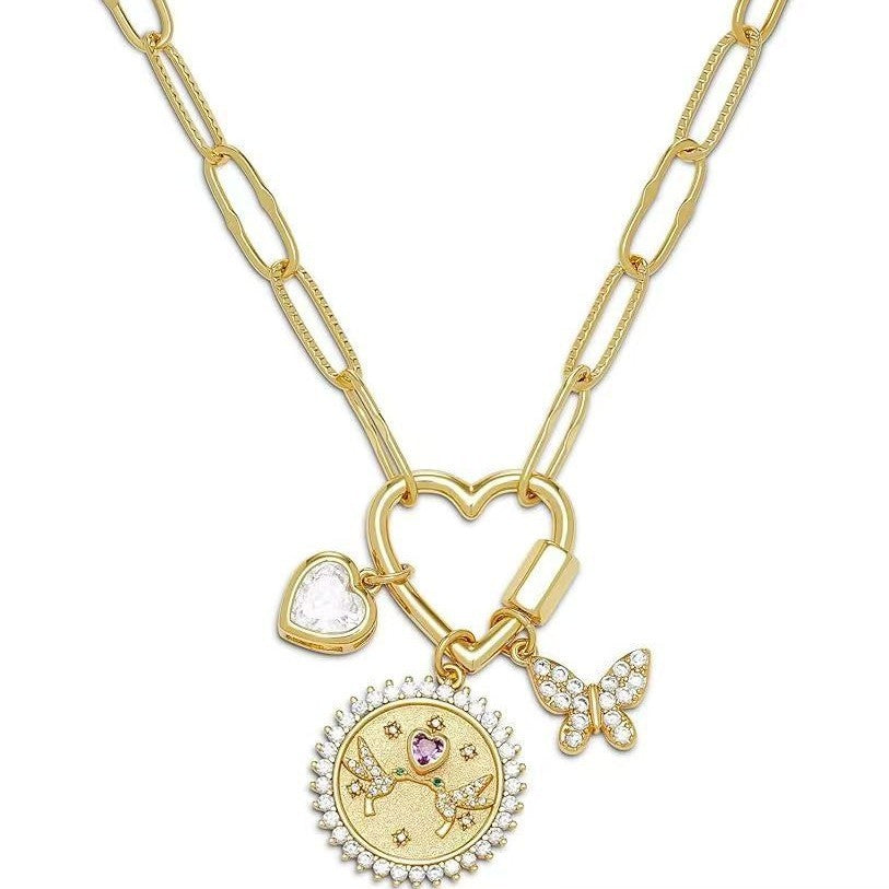 LAIS Gold-plated Copper Necklace Inlaid with Diamonds, Starfish, Sun and Love Heart Design, with Electroplating Process, in Fashion OL Style, Combining Love Heart, Bow and Star Elements