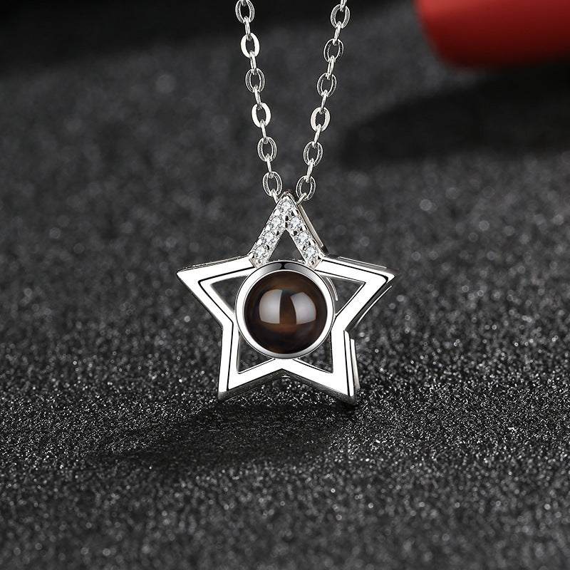 LAIS Women's Exclusive Fashionable and Simple S925 Silver Five-pointed Star Diamond Clavicle Chain, Available in Platinum and Rose Gold, Electroplated Treatment Demonstrates Texture