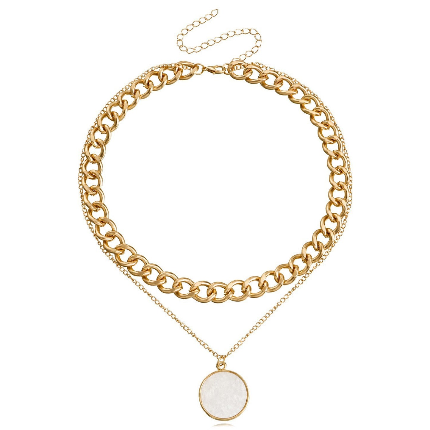 LAIS Women's Exclusive Fashionable Metal Double-layer Necklace, with White Round Shell Element, Handmade Treatment, Alloy Material Demonstrates Personal Taste