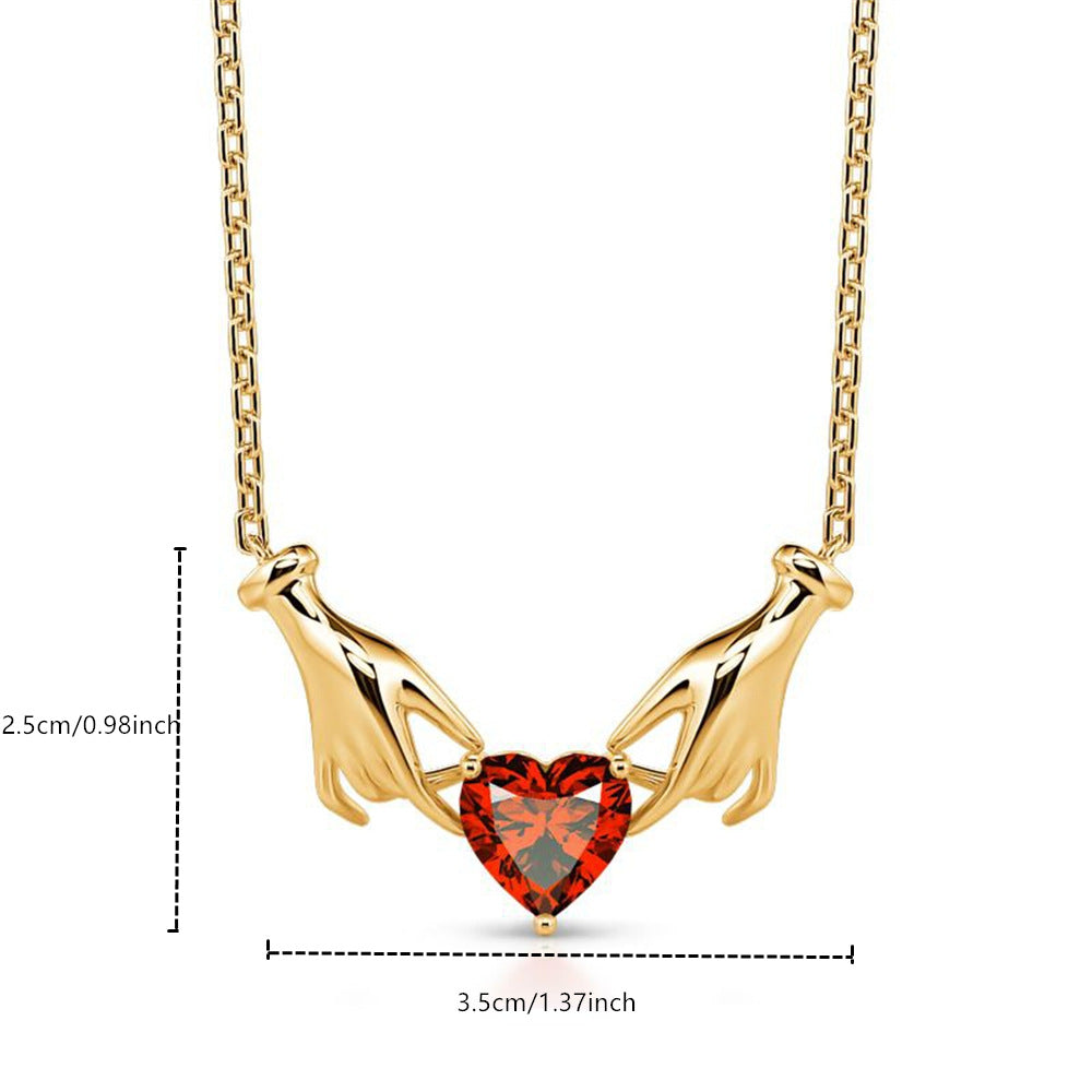 LAIS Hand Holding Heart Pendant Necklace – Elegant Gold Clavicle Chain