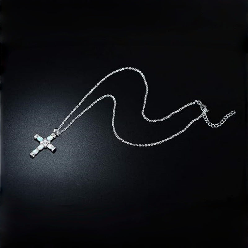 LAIS Minimalist Opal-Imitation Cross Necklace – Cool Style Gold-Plated Jewelry for Women