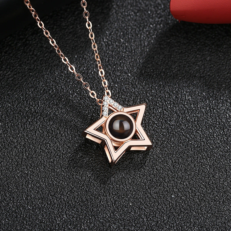 LAIS Women's Exclusive Fashionable and Simple S925 Silver Five-pointed Star Diamond Clavicle Chain, Available in Platinum and Rose Gold, Electroplated Treatment Demonstrates Texture